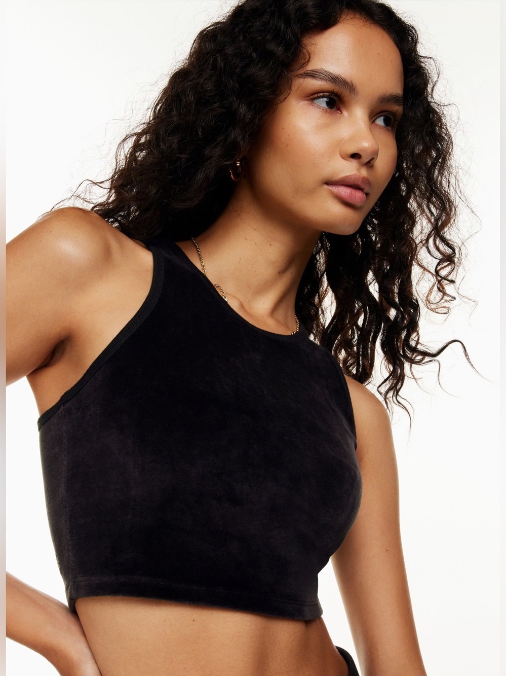 Aritzia Sunday Best Black Velour Crop Tank Top